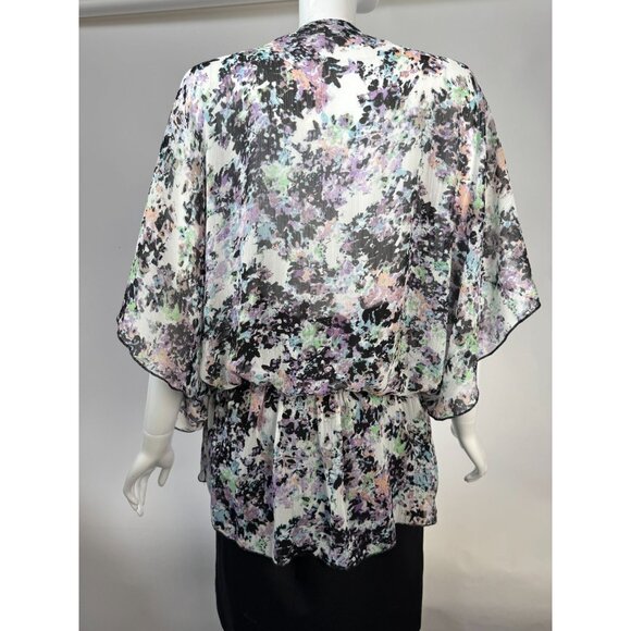 Badgley Mischka Floral Beaded V-Neck Blouson Top Gathered size L 100% Polyester - Picture 4 of 16